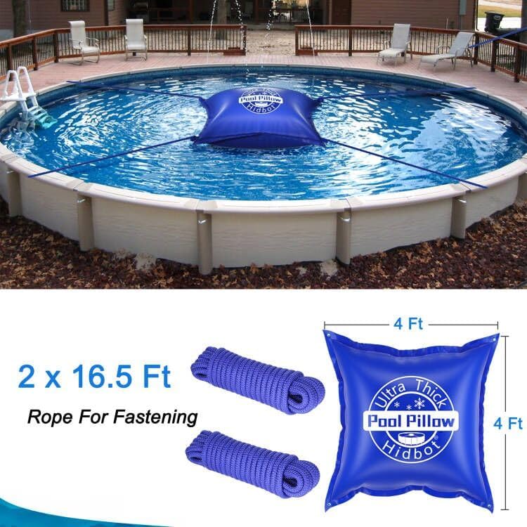 Hidbot 4' X 4' Pool Pillows for Above Ground Pools, 0.4mm Ultra Thick & Cold-Resistant Above Ground Pool Cover Air Pillow, Winterizing Winter Closing Pillows,Pool Winterizing Pillow (2x16.5ft Rope) - Image 2